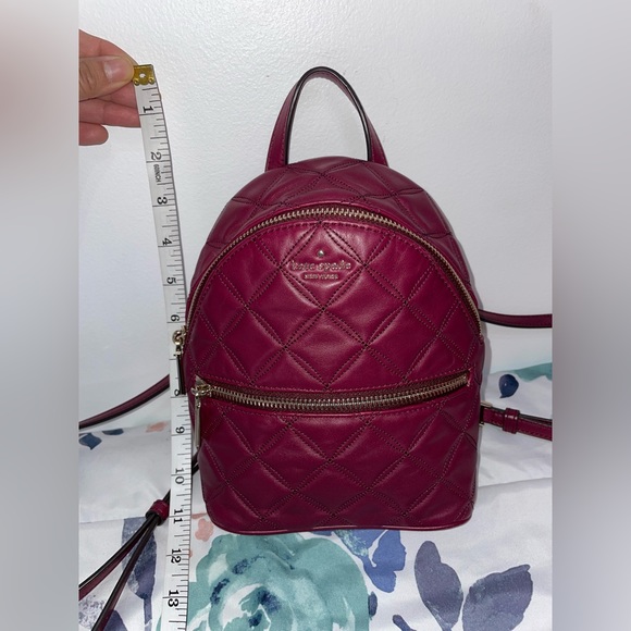 ♠️Kate Spade Natalia Mini Convertible Backpack Cherry Wood Crossbody Quilted - Picture 13 of 15